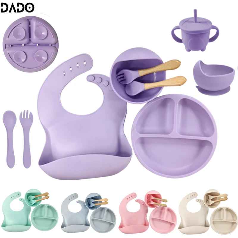 đœïž Set complet de vaisselle bĂ©bĂ© en silicone â pratique, sĂ»r et colorĂ©