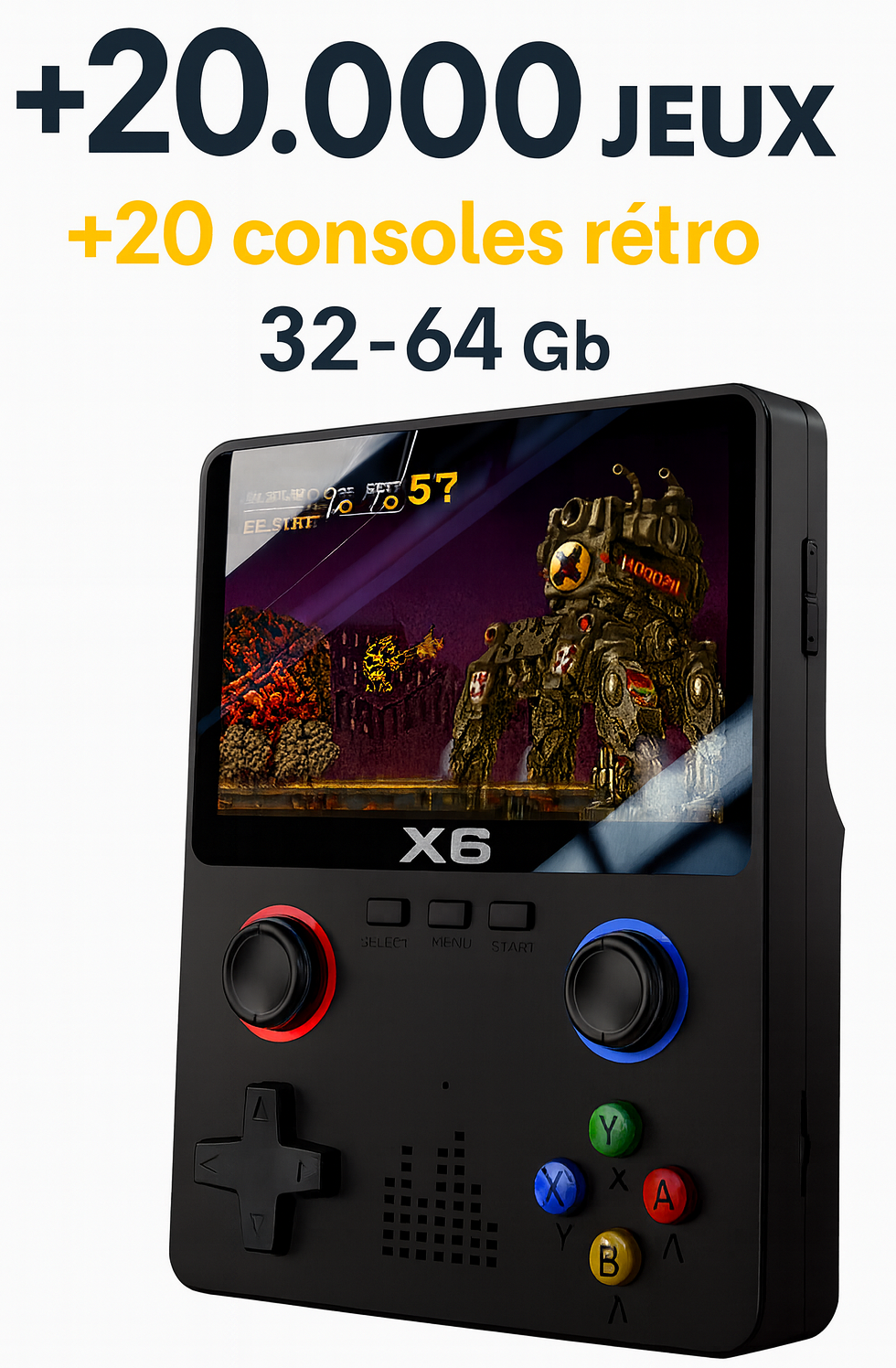 RetroX6 — Console portable rétro +20 000 jeux, écran HD IPS 3,5, sortie TV & 2 joueurs 🎮📺
