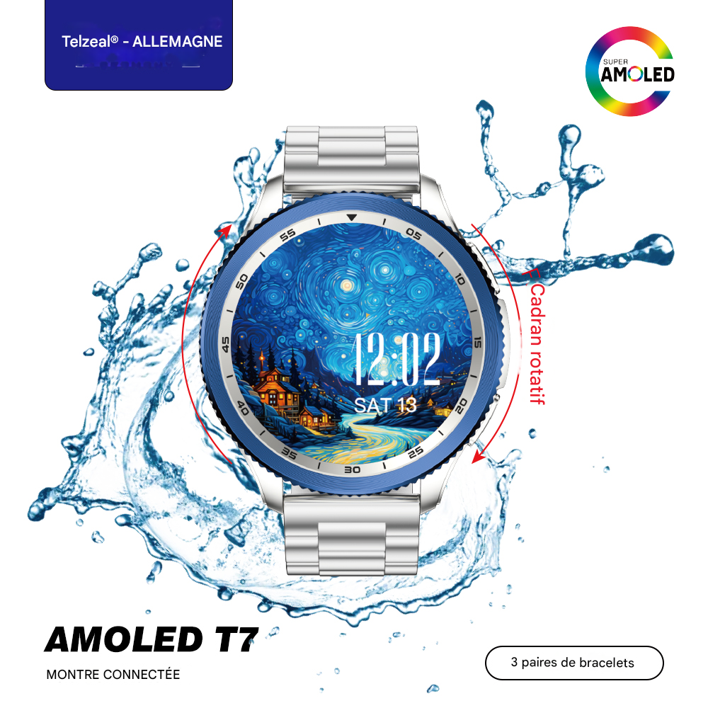 ⌚ Telzeal® AMOLED T7 – La Montre Connectée de Nouvelle Génération