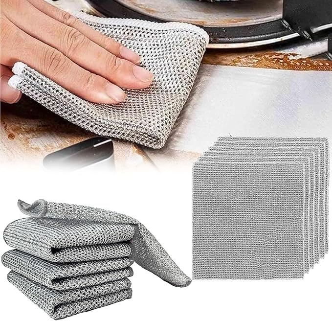 ✨ Lot de 3 Chiffons de Cuisine en Maille Métallique – Nettoyage Sans Rayures