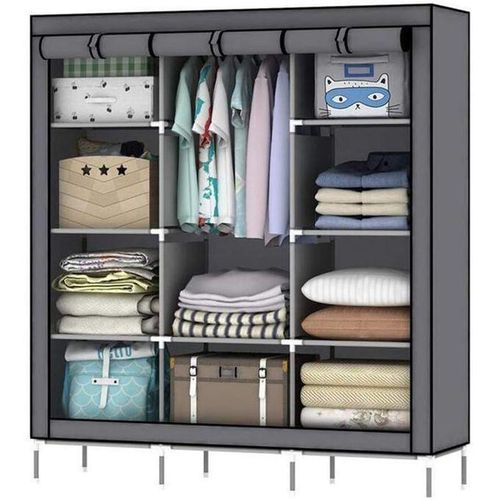 👔 Armoire pliable UDEAR – Garde-robe en tissu gris avec étagères et housse anti-poussière