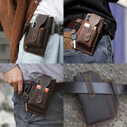 📱 Holster Ceinture en Cuir – Sac Téléphone & Multi-Usages pour Hommes