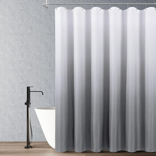 🚿 Rideau de douche en tissu gris et blanc dégradé Natouroum – imperméable et élégant