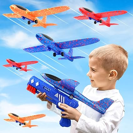 ✈️ Avion Planeur en Mousse avec Lanceur Catapulte et LED – Jouet de Vol Extérieur pour Enfants